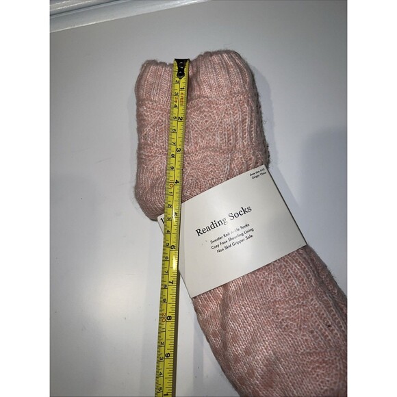 Pink Reading slipper socks Sweater Knit Ankle Faux Shearling Lining Non Skid NWT - Picture 8 of 8